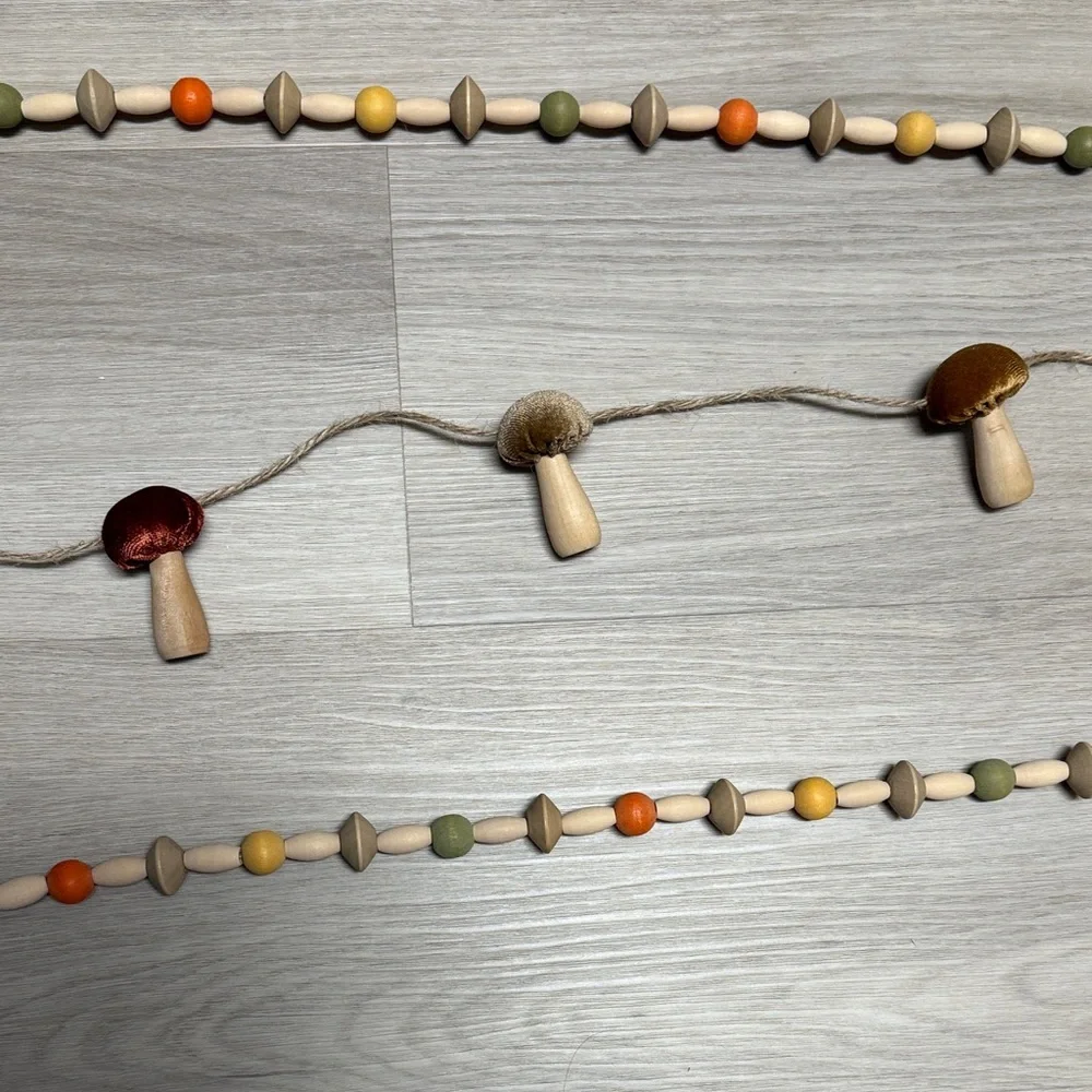 Colorful Wooden Beaded and Mushroom Garland